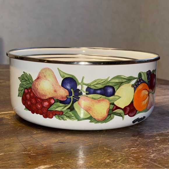Regency Club enamelware nesting bowl set fruit pattern vintage Granny chic READ